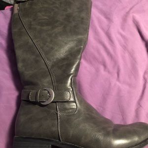 Gray Tall Wide Calf Boots
